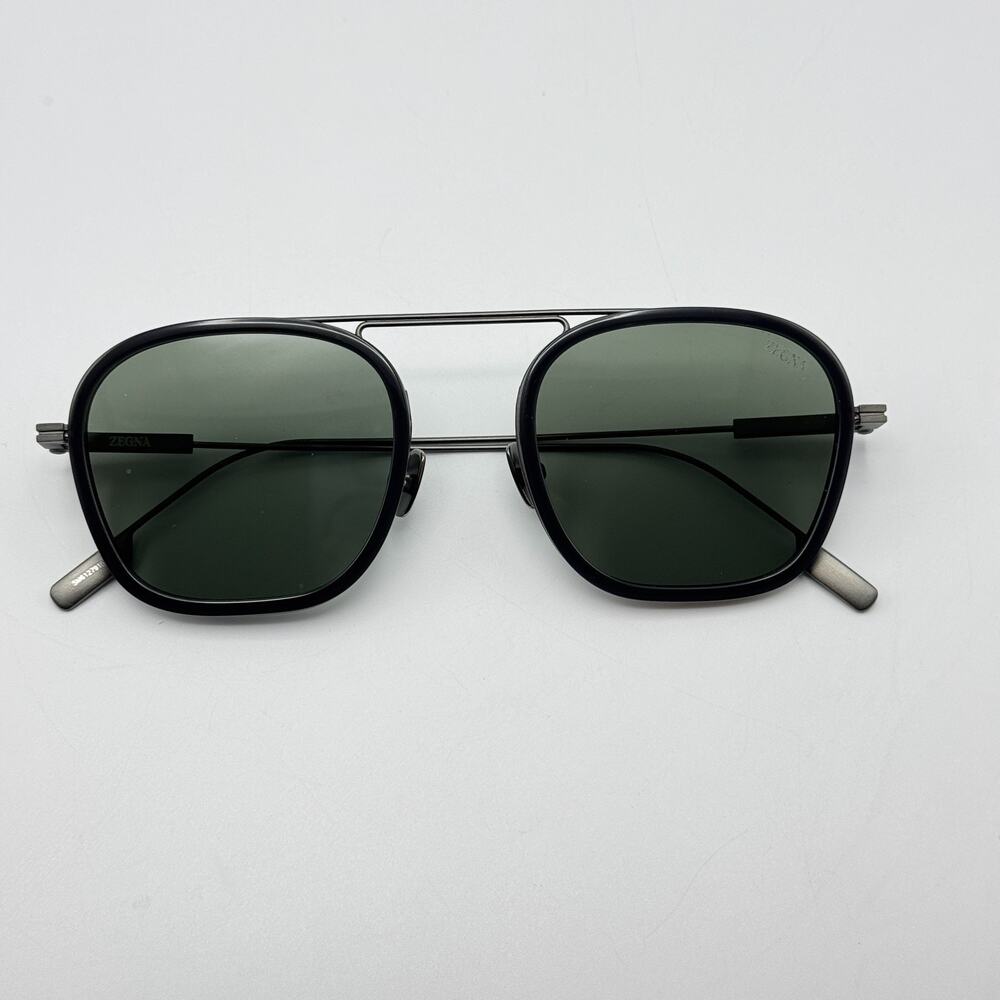Ermenegildo Zegna Sunglasses EZ0306 20N Gray Square Frame Green Lens 51-20-145mm